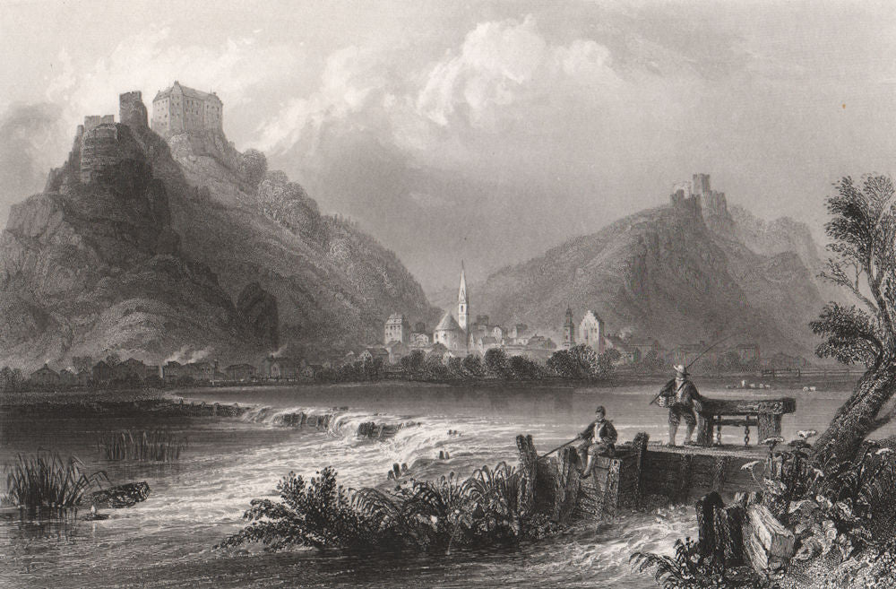 Riedenburg & Falkenhof Schloss Rosenburg, Altmühltal, Bavaria. Danube Donau 1840